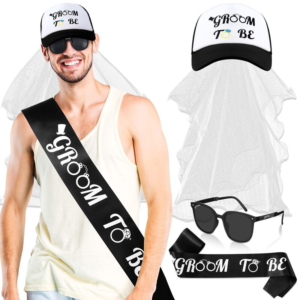 4045 4 Pcs Bachelor Party Accessories Include Bachelor Party Hat and Veil